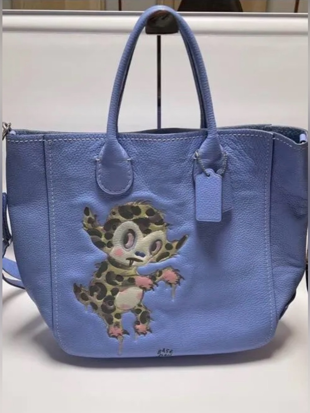 Coach Bag Blue Leather Tote with Painted Creature Motif - Picture 3 of 12